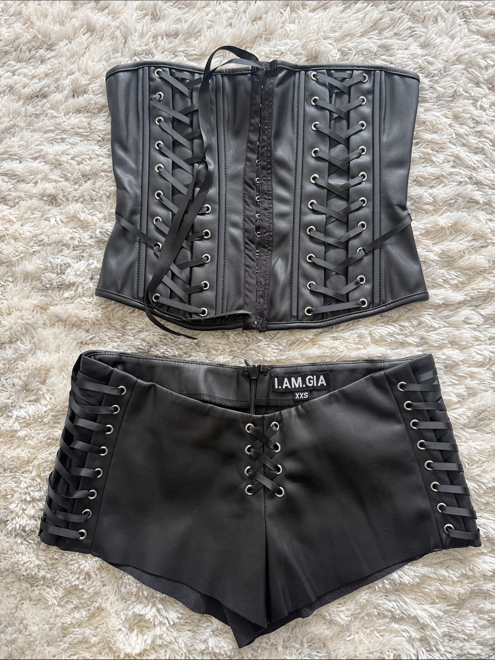 I.AM.GIA Black Lace-Up Faux Leather Shorts